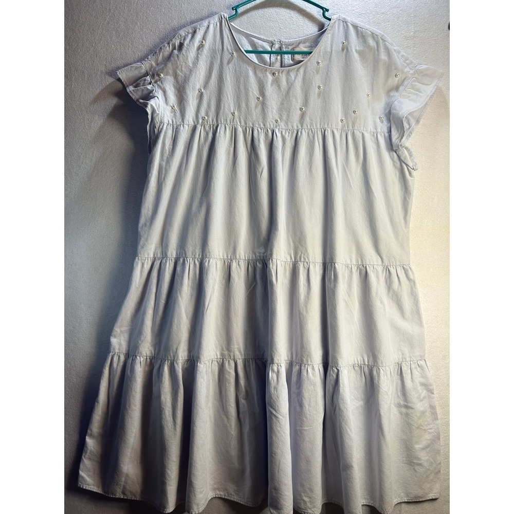 Philosophy Dresses Women's XL Light Blue Cotton Tiered Pearl accent Knee Dress
